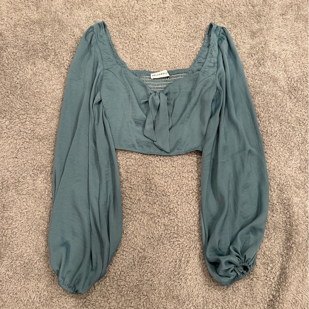 Hello Molly teal long sleeved crop top